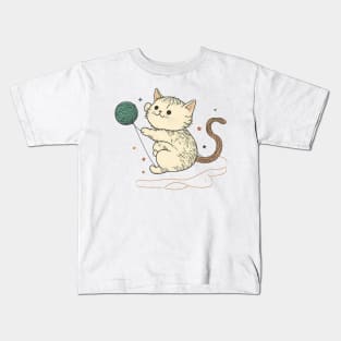 Cat Playing With A Ball Of String Kids T-Shirt